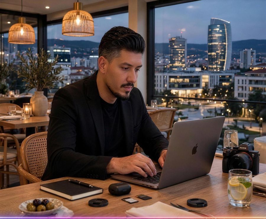 Evening editing session, Tirana view